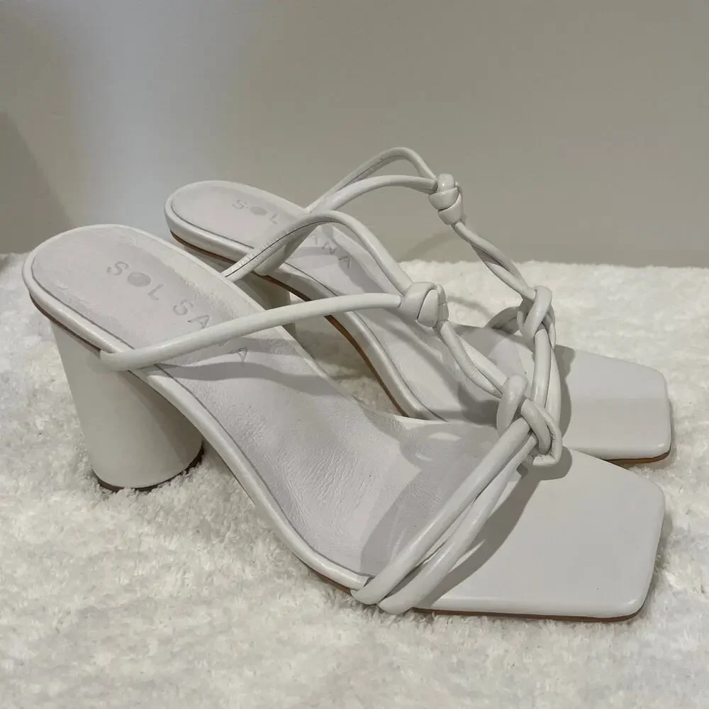NEW Sol Sana Kirsten Slip On Knotted Vamp Circular Block Heel Mules White 36/5